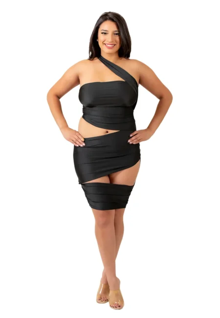 Black Bandage One Shoulder Cut Out Mini Dress