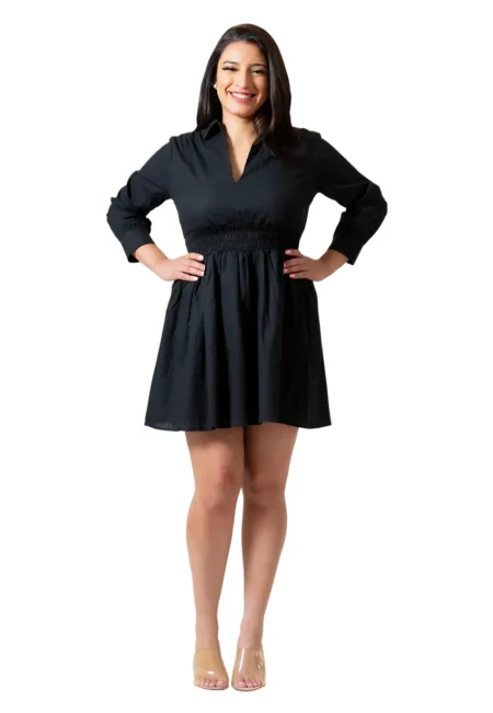 3/4 Sleeve Smock Waist Mini Dress for Women
