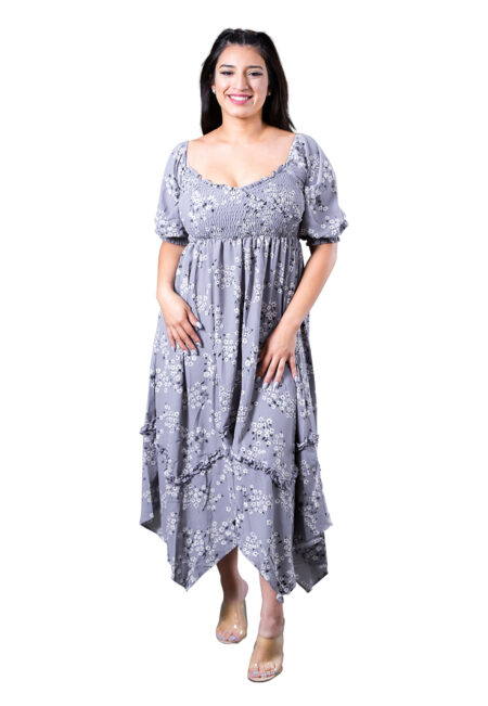 Women Wide V Neck Floral Print Maxi Dress